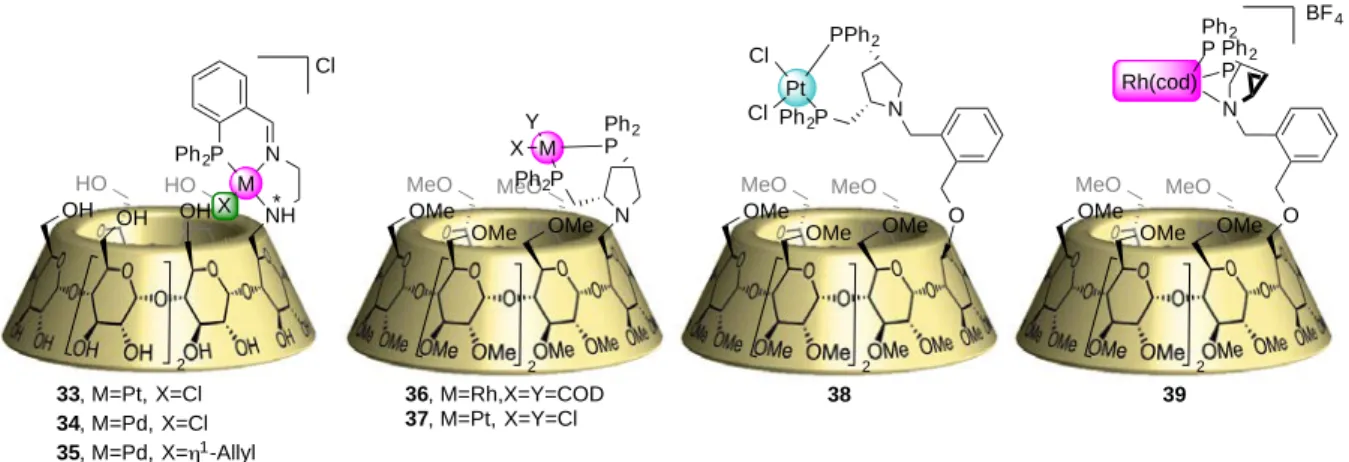 Figure   I-­‐22.   β-­‐CD-­‐Rh/Pt/Pd   complexes   with   phosphine   ligands   
