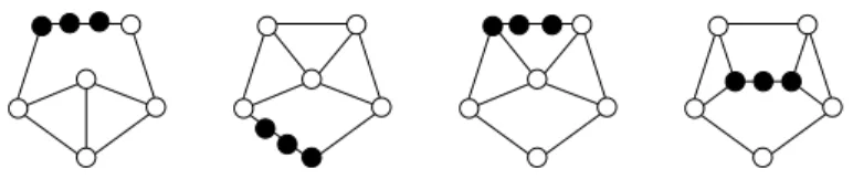 Fig. 2. Some node stretchings (v 1 , w, v 2 in black) of G LT and G EM N .