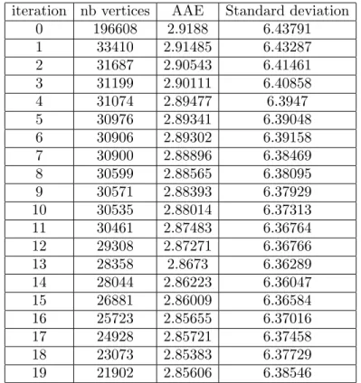 Table 1. Angular error for the marble example (α 0 = 1000) iteration nb vertices AAE Standard deviation