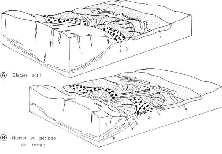 Figure  118  Dépôts  au  front  d'un  glacier  d'après  P.  WOLDSTEDT  in  P.  ROGNON ,  O 