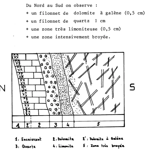 Fig ure  VI - 2   :  s ch é ma  d ' un e   cai s s e   fi l o n i e n n e   d e   dire c t i o n   N o rd  8 5   g ra de s   - -p e ndag e   8 0   grades  S u d 