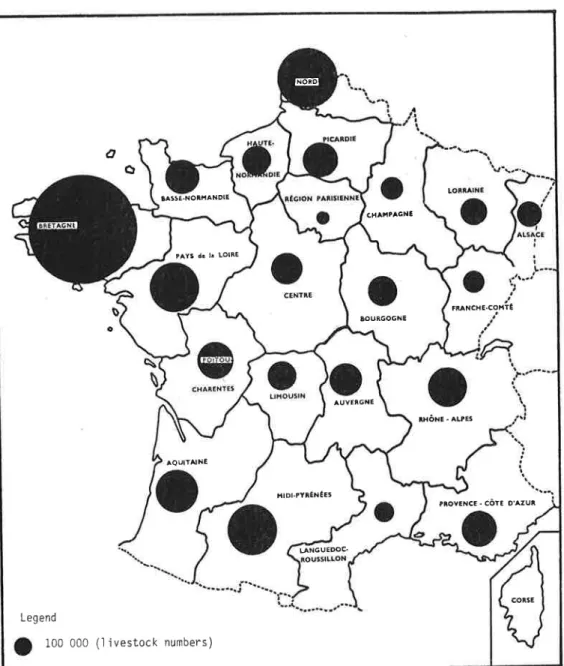 Figure  3.3  -  Location  of  hog  production  in  France  (1974)