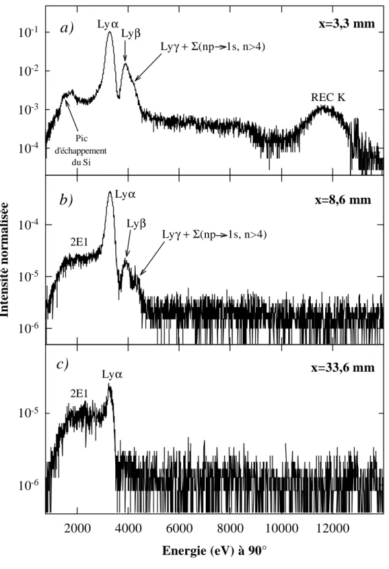 Figure III-1 : Spectres bruts enregistrés par le détecteur Si(Li)(1) (voir montage expérimental) pour une cible de 42 µg/cm².
