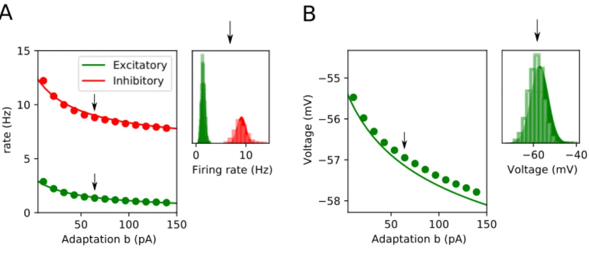 Figure 2: Spontaneous activity. Panel A: average firing rate from spiking network simulation