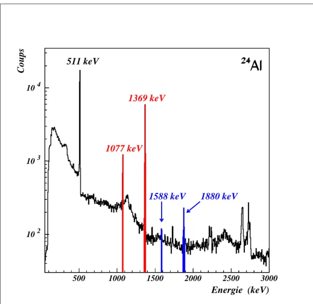 Fig. 2.23: Spectre de d´ ecroissance γ dans la d´ esint´ egration β de 24 Al.