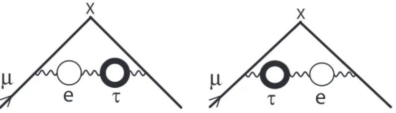 Fig. 3 Vacuum Polarization contributions to the Muon Anomaly induced, simultaneously, by an electron–loop and a τ –loop.