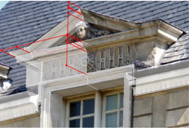 Figure 16: extraction of dimensional information To allow the future handling of the 3D building digital  mock-up,  the  approach  proposed ensures  the  structuration  of  the  model  of  the architectural object in parts and sub-parts, and the identifica