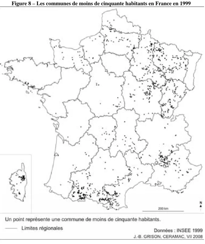 Figure 8 – Les communes de moins de cinquante habitants en France en 1999 