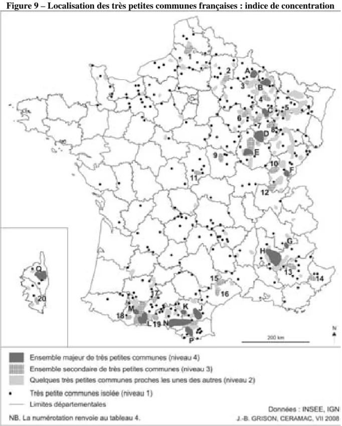 Figure 9 – Localisation des très petites communes françaises : indice de concentration 