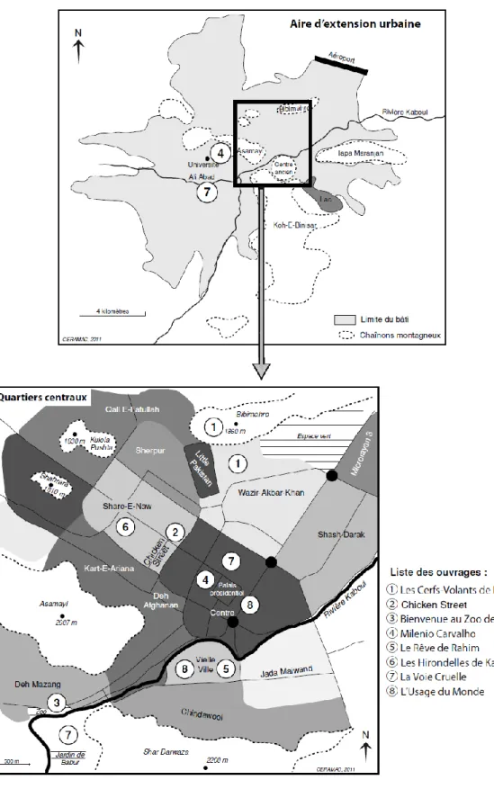 Fig. 1 Principaux lieux et quartiers de Kaboul dans la littérature 
