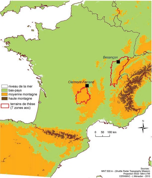 Fig. 2 – Localisation des terrains d’étude en France