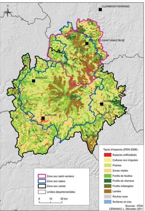 Fig. 4 – L’occupation du sol des territoires d’AOC d’Auvergne étudiées - (L. Ménadier, 11/2011)