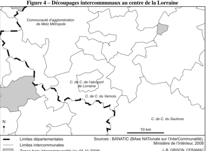 Figure 4 – Découpages intercommunaux au centre de la Lorraine 