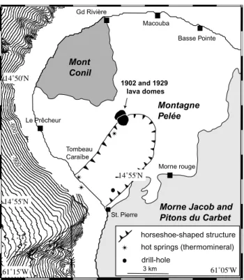 Figure 2. Location of the horseshoe-shaped structure proposed by Vincent et al. [1989] on Montagne Pele´e volcano