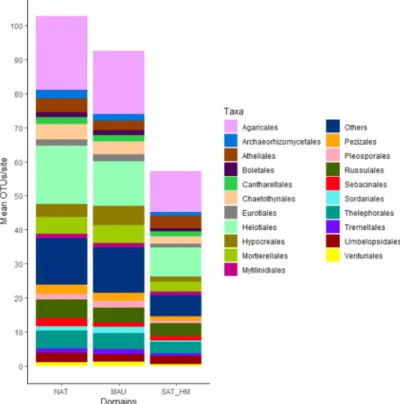 Figure 2. Taxa bar-chart for each climatic domain representing the frequency of the 20 most frequent  fungal orders