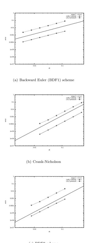 Figure 1: Convergence history in time: P 2 / P 2 CIP stabilized finite elements