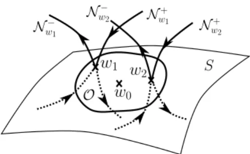 Figure 4: Phase portrait of optimal extremals near the singular surface.