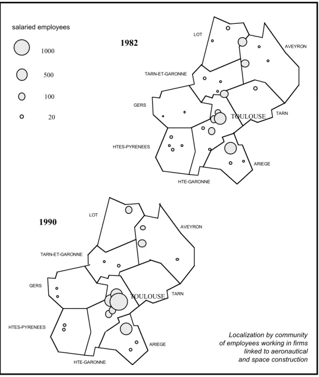 Figure 2    Spatial concentration of subcontracting in Midi-Pyrenees 