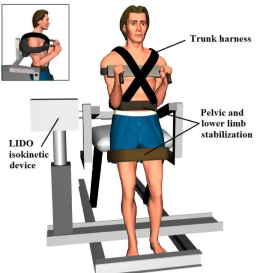Fig 1. Testing position in neutral standing posture with and without erector spinae vibration.