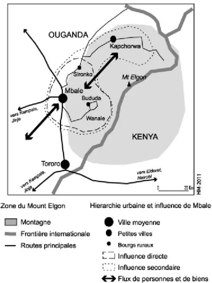 Figure 4 - Zones d’influence de Mbale sur le piémont du Mount Elgon (Ouganda) 