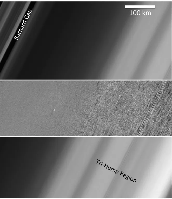 Figure S3: Belts of textures in the outer Cassini Division. A portion of image N1862642699, showing locations in the outer Cassini Division on the lit side of the rings at 0.69 km px −1 