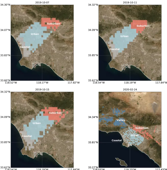 Fig. A.11: Different regions of the LA megacity covered by the OCO-3 target and SAM observations for all four days