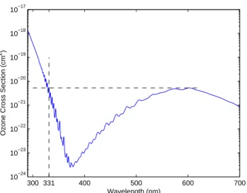 Fig. 3. Typical ozone absorption cross section. The value is similar at 331 nm and 602 nm.