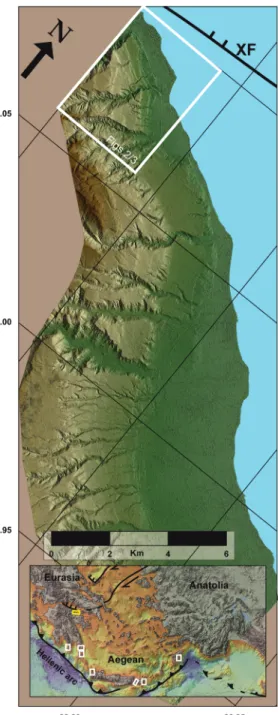Figure  1 :  Hillshade  image  for  the  flight  of marine terraces in the Eastern Gulf of  Corinth