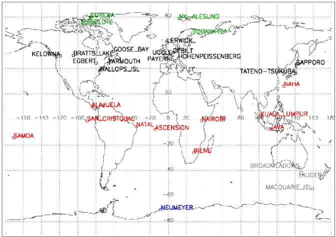 Figure 1: Overview of different station locations used in the analysis. 