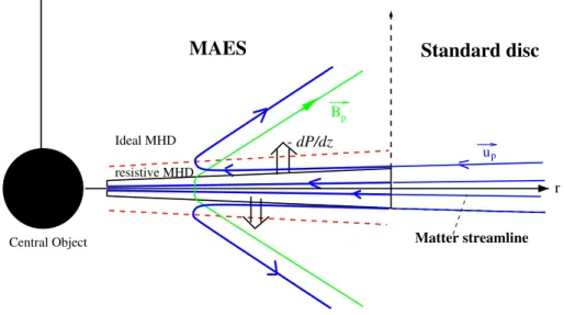Figure 1: Sketch of a Magnetized Accretion Ejection Structure (Courtesy of Fabien Casse).