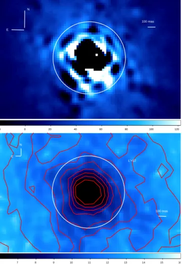 Fig. 1. Top: Residual L ′ image after subtracting β Pic by the comparison star HR 2435 (run A data)