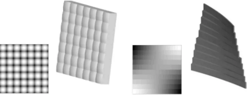 Fig. 1. At left, a lens array User-Defined Surface included with ZEMAX r (3D-view and surface sag)