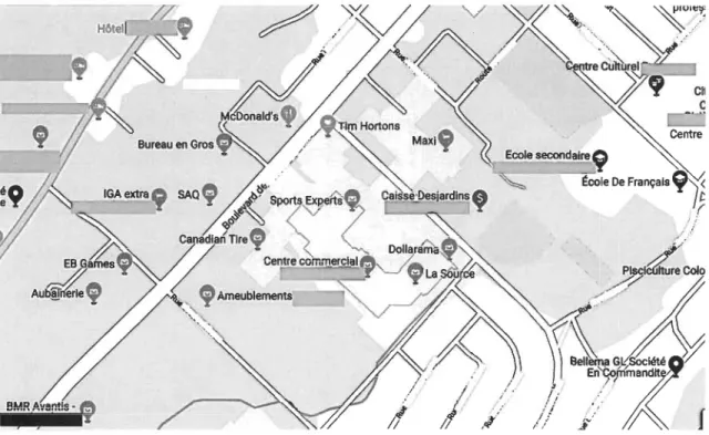 Figure 1.  Vue rapprochée Google map de  l'emplacement du centre commercial 