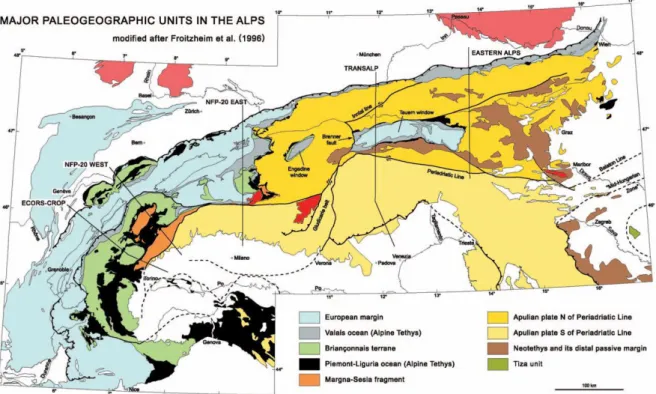 Figure 11 : Carte grandes unités structurales alpines, dans Schmidt et al (2004). 