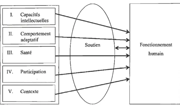 Figure  4.  Modèle conceptuel du fonctionnement humain dans le cadre de la déficience  intellectuelle préconisé par l'AAIDD (Luckasson et  al., 2002, 2003, p.ll)