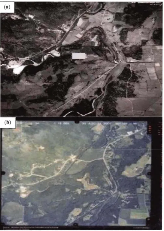 Figure 2.2  Photographie  aérienne  (a)  datant  de  1945  (no.  A9459-39);  Photographie  aérienne  (b)  datant  de  2007  (no
