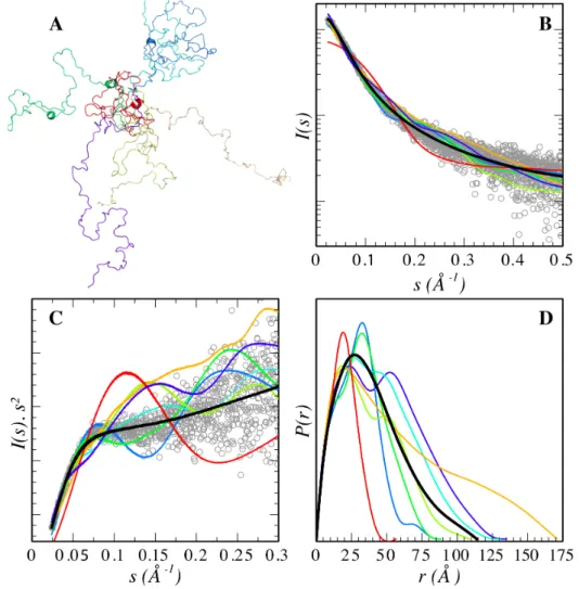 Figure   1.   (A)   Seven   representative   conformers   randomly   selected   from   an   ensemble   of   5,000    explicit   all-­‐atoms   models   generate   for   p15 PAF    (De   Biasio   et   al.,   2014)