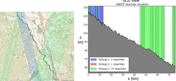 Figure 2.4. Location of SWOT reaches on the Garonne river.
