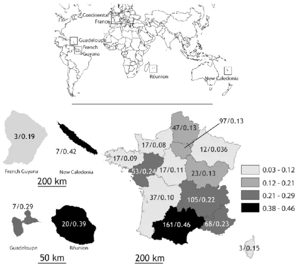 Figure 2. Geographical distribution of the 696 Nocardia isolates originating from France 8 