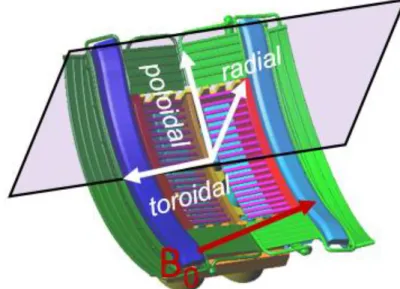 Figure 3.1. A diagram of Tore Supra ICRH prototype antenna. The shading area represents the geometry  adopted in the 2D RAPLICASOL modeling   