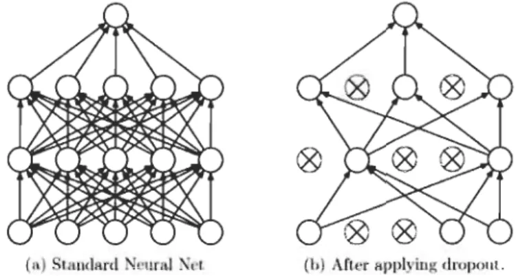 Figure  6  Illustration  du  drapout en réseau de neuranes, cs231n, Stanford. 