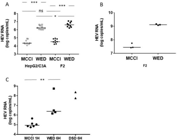 Figure 1. Hepatitis E virus genotype 3 (HEV3) RNA production in different culture conditions.