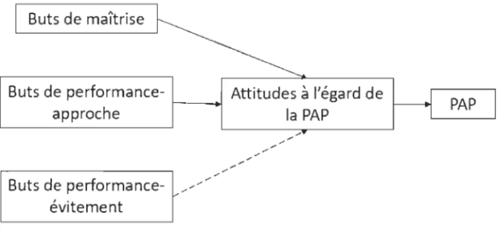 Figure  2.  Relations attendues  entre  les buts  d'accomplissement,  les attitudes  à l'égar d de  la  P AP  et la P  AP  elle-même 