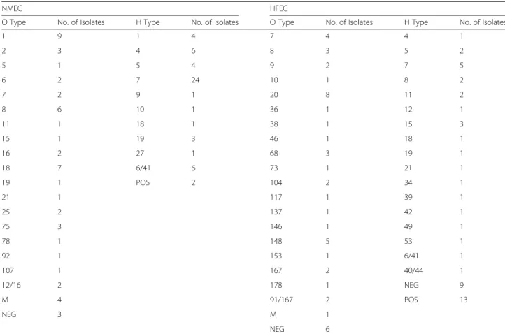 Table 2 Distribution of O and H antigen types among NMEC and HFEC strains