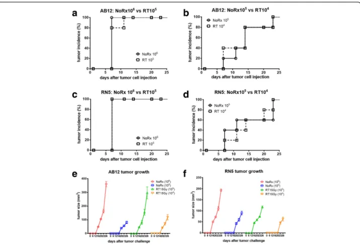 Fig. 2 Tumor incidence in syngeneic mice resulting from injection of MM cells, either parental (no treatment; NoRx) or cells surviving γ -ray irradiation (RT)