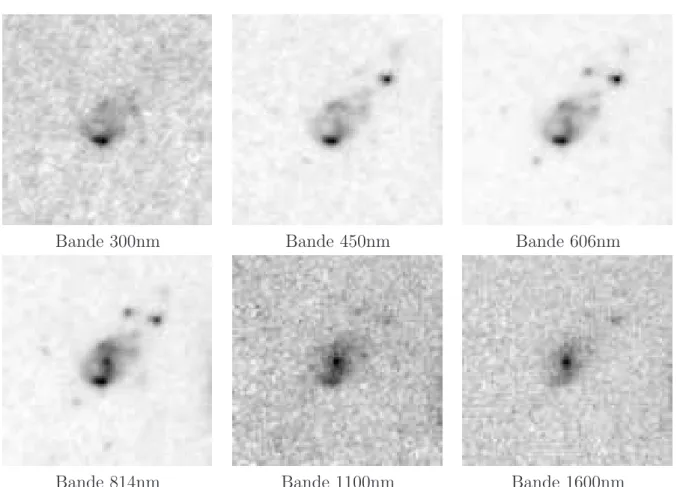 Fig. 1.8 – Galaxie de la collection d’images du Hubble Deep Field HDF-474 - 6 bandes.