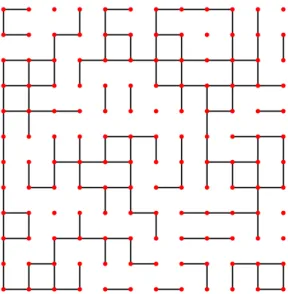 Figure 1.2: Two-dimensional percolation conﬁguration on the square lattice. Bonds are occupied with probability 