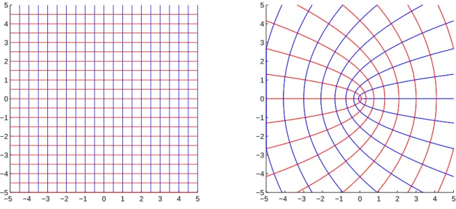 Figure 2.1: A rectangular grid (left) and its image under the conformal transformation 
