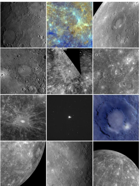 Figure 2.6: The surface of Mercury as seen by MESSENGER. Geddes Crater, smooth plains, young volcanism and the rays of Hokusai.