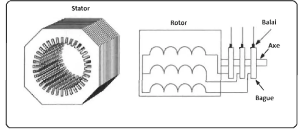 Figure 2.12  Structure du stator et des contacts rotoriques de la MADA 